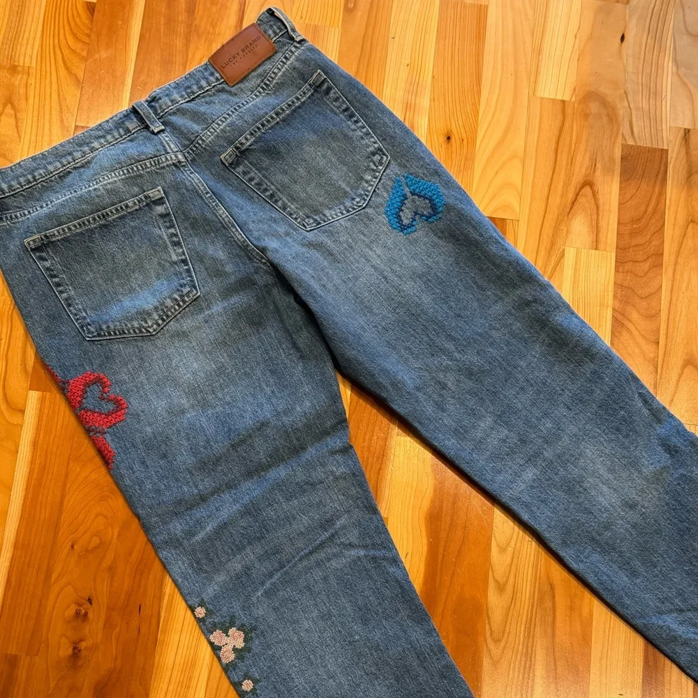 Lucky Brand “Nebula” Embroidered Cross Stitch Jeans – 12R Mid-Rise Boy Jean - Picture 10 of 14